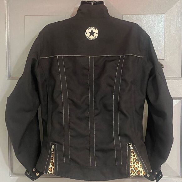 Speed and Strength Woman’s Black Leopard Lined Motorcycle Jacket Embroidered No - Picture 5 of 11
